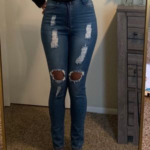 High Waisted Distressed Skinny Jeans